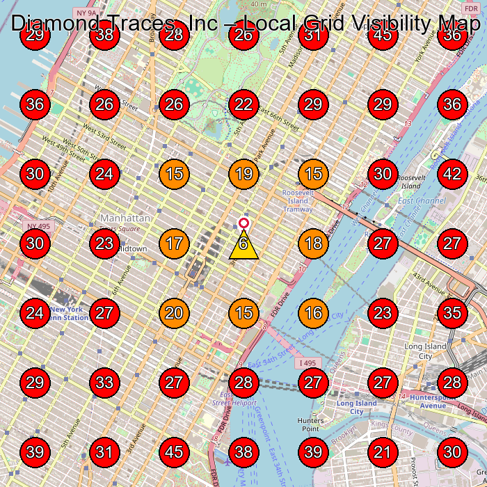 Diamond Traces, Inc GeoGrid visibility map for Jewelry Store in New York